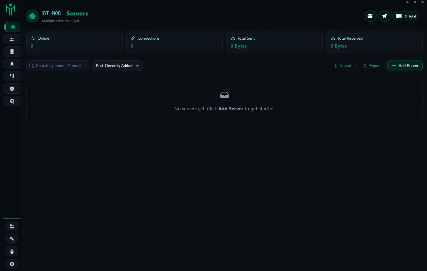 BT MOB panel overview listing enrolled devices with live connection counters